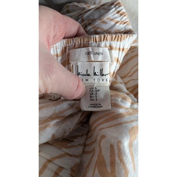 Nicole Miller Womens Zebra Animal Print Wide Leg Pants Sz S Linen White beige - Picture 6 of 6